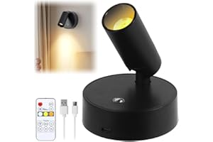 Dhqkqg Wireless LED Spotlight, Rechargeable LED Wall Lights with Remote, 3 Colors & Dimmable Magnetic 360° Rotation Wall Lighting Spotlights, Picture Light Battery Operated for Artwork, Plant, Potrait