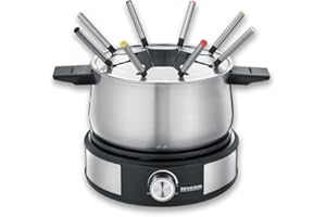 SEVERIN Combinazione Fonduta-Crêpes, Set Per Fonduta Lavabile In Lavastoviglie Con 8 Forchette, Combinazione Fonduta-Crêpes In Acciaio Inox, Nero, FO 2471