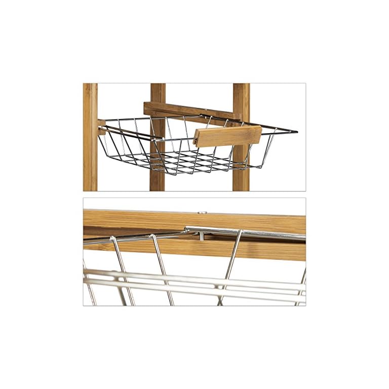 Relaxdays Küchenwagen Bambus ALFRED S mit schwarzer Marmorplatte HBT