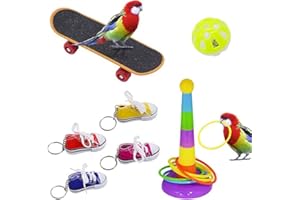 TUFA 13 Piezas Juguetes para Loros,Juguetes Educativos para Loro Pájaro,Juguetes de Adiestramiento de Aves,Juguete de Colores con Anillos Apilables,Monopatín para Loros,Zapatos,Pelotas