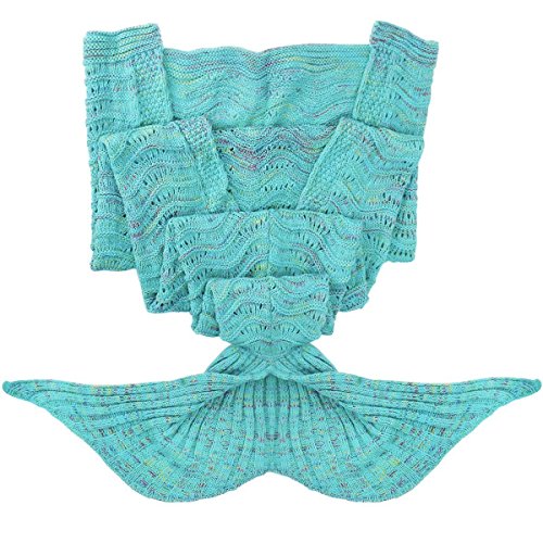 Meerjungfrau Decke Bettdecke Handgefertigte Strickdecke Soft Schlafsack Kuscheldecke für Damen und Mädchen Minzgrün 188 x 89cm - 5