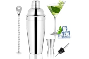 DANNEEFORSU7 Cocktail Shaker, 4 Stück Edelstahl Cocktail Mix Set mit Rezeptbuch, Mischgetränke-Shaker, Cocktailshaker, Boston Shaker, Großes 750 ML Cocktail-Shaker-Set Barkeeper Set für Zuhause, Bar