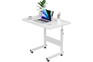 ‎PIPIPOXER PIPIPOXER 60x40cm Laptoptisch mit Rollen, höhenverstellbarer 69-90cm, Schreibtisch Computertisch Mobiler Stehtisch Überbett-Tisch 360 Drehbaren Tischplatte, Beistelltisch fürs Sofa, Weiß