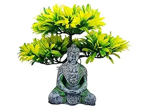 JAINSONS PET PRODUCTS Ancient Look Meditating Buddha Statue and Artificial Plant Good Looking for Aquarium Pond Fountains, Table and Water Fall Decorations (Combo Pack), 1 Piece