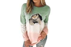ORANDESIGNE Felpa Donna Gatto Sweatshirt Felpe Maglione Invernale Maglie Leggere Manica Lunga Maglietta Elegante Curvy Crewneck Sweatshirt Stampa 3D Gatti Girocollo Pullover Casual