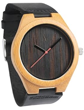 treehut Herren Wenge Bambus Holz Armbanduhr mit echtem schwarzem Lederband Quarz Analog mit Qualität Miyota Bewegung...