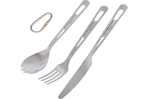 iBasingo Set di Stoviglie in Titanio Campeggio Riutilizzabile Spork Forchetta Coltello Posate Ultraleggere Portatili da Esterno (3 pcs/lot-Ti1050T)