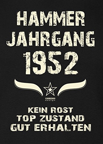 Geschenk zum 65. Geburtstag :-: Hammer Jahrgang 1952 :-: Schürze Kochschürze Grillschürze mit Jahreszahl Sprüche Aufdruck :-: Farbe: schwarz Geschenkidee für Sie & Ihn & Geburtstags-Urkunde - 2