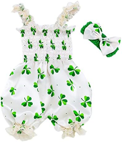 Baby Girls Shamrocks Bodysuit - Lace Satin Clothes Romper Bloomers With Headband For ST. Patrick‘s Day Baby Shower Birthday Gift