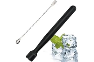 XPEX 26 CM Cocktail Stößel Aus Edelstahl Mit 1 Stößel Rührlöffel,Zitronen Stampfer Eisstößel Muddler Zum Maischen Von Eiswürfeln Und Früchten,Barkeeper Bar Tool Essentials
