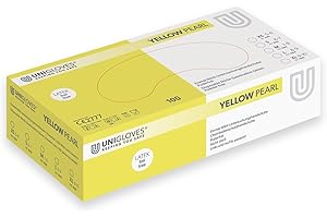 UNIGLOVES - Yellow PEARL® Gelbe passgenaue Einweghandschuhe aus Nitril | Lebensmittelecht, puderfrei & latexfrei | hohe Festigkeit & Haltbarkeit | 100 Stück | Einmalhandschuh L