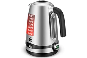 FOR ME ForMe Bouilloire Electrique Inox 1,7L Contrôle de Température Réglable 40-100°C I LED Affichage de la Température I Fonction de Maintien au Chaud I Protection Anti-ébullition I Théière Sans BPA