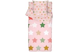 BLEU CALIN Caradou - Juego de Cama Infantil LOULA, 4 Piezas nórdicas Incluidas, 90 x 190 cm, algodón, Rosa melocotón