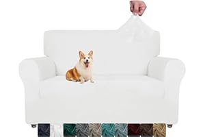 CHELZEN Housse de canapé en Velours 2 sièges épais Housses de canapé Extensibles pour Chiens Animaux de Compagnie (2 Places, Blanc)