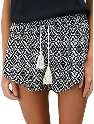 Women Short, Hmeng Women Summer Casual Shorts Sexy Hot Pants High Waist Beach Short Geometry Priting Loose Tassel Drawstring Shorts (Black, XL)