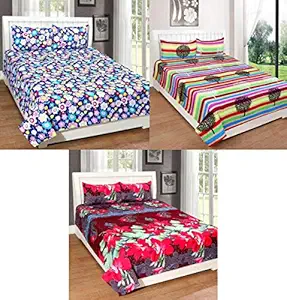 JASS HOME DECOR Home Combo Set Grace Cotton King Size Double Bedsheet with 6 Pillow covers Pack Of 3 multicolour