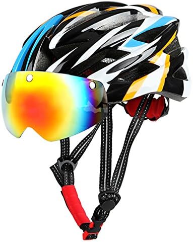 Light Weight Cycle Helmet for Bike Riding Safety - Adult Bike Helmet with Detachable Visor and Liner in Medium Size (57-62cm), With Colorful, Gray and Yellow 3 Style Goggles