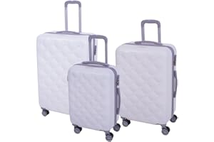 PROVITERA Set 3 Valigie Rigide in ABS, Valigia Rigida con Manico Telescopico e 4 Ruote Easy Roll, Trolley Resistente e Leggero da Viaggio, Bagaglio a Mano con Serratura Codice (Bianco e Grigio)