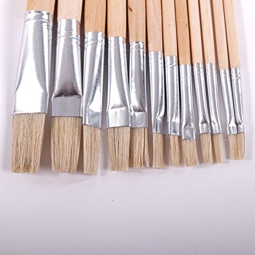 12 TLG. MALPINSEL SET | Größen 1-10 | Flachpinsel mit Alu Zwinge, Naturhaarpinsel, Borstenpinsel - 3