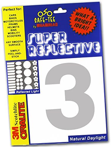 Safe-Tee Reflective High Visibility Self Adhesive Wheelie Bin Number Sticker For Dustbin Recycling Bin Garage Door Shop Office Cafe Hotel (3, Silver/White)