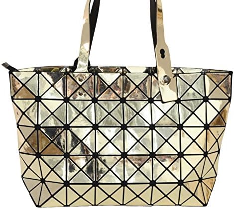 FBA_Women Fashion Rhombus Pattern PU Tote Bag Shoulder Bags Top Handle Bags (Gold)