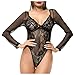Produktbild Damen sexy Ouvert Body Lack Leder Bodysuit mit Neckholder Top String Body transparente Netz BH Rückenfrei Spitze Lange Ärmel Schritt Unterwäsche