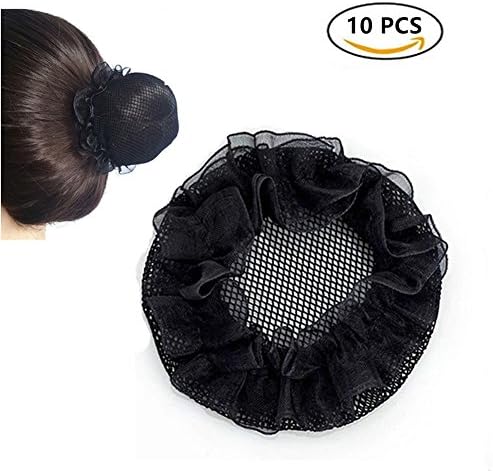 RedColory Ballet Dance Hairnet Skating Mesh Elastic Bun Cover For Women Girls, Black, 10 Pieces