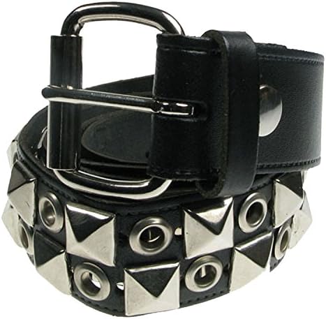 38mm Eyelet &amp; Pyramid Checker Real Leather 1.5" Wide Jeans Wear Punk Belt Made In England B304 (Large 36"-40", Black)