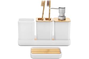 FEILANDUO Juego de Accesorios de baño, Juego de 5 Accesorios de baño, dispensador de jabón, jabonera, Soporte para Cepillo de Dientes, Boho, decoración Moderna de baño (Blanco)