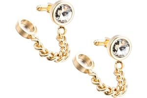 Amosfun 1 Paio di Gemelli in Cristallo con Catena Dorata da Uomo, Business Matrimonio, Camicia, Accessori per Uomo, Abbigliamento da Viaggio, Scatola per Occasioni