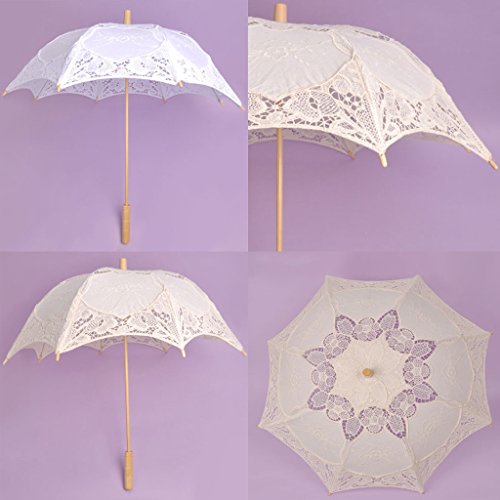 Gazechimp Hochzeit Parasol Sonnenschirm Spitzenschirm Brautschirm Regenschirm Beige - 5