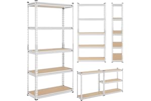‎YAHEETECH Yaheetech 5-stufiges Lagerregal Schwerlastregal mit verstellbaren Regalböden 75x30x153cm Kellerregal Standregal Steckregal je Fach bis 175kg belastbar, Silbern