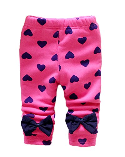 Zhuannian Baby Girls Bowknot Fleece Lining Leggings Trousers (18-24months, Hot pink heart)