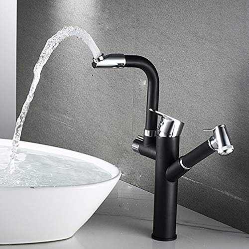 Ppigle Copper Pull Basin Faucet Hot And Cold Rotation Black Matte Paint Washbasin Telescopic Faucet (Size : C)