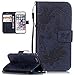 Produktbild Roreikes Apple iphone 6 Hülle, iphone 6S Case (4.7 Zoll), Muster PU Leder Handyhülle Flip Wallet Cover Blume Schmetterling Pattern Hülle Bookstyle Tasche mit Strap Portable Carrying Schutz Cases Etui Lederhülle Handytasche mit Magnetic Closure Stand ID Card Slots Pouch Soft Silikon für Apple iphone 6 / iphone 6S (4.7 Zoll) (Marineblau)