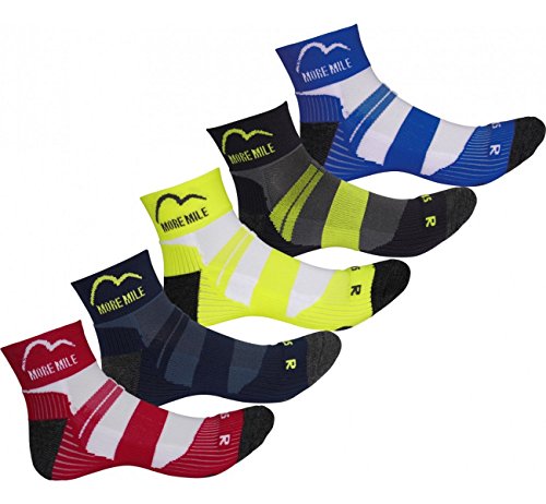 More Mile Endurance Mens Running Socks 5 Pack Anti-Blister Cushioned Sock (Mixed, 8.5-10.5)