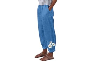 riou Pantalones Mujer Verano Frescos Talla Grande Lino de Algodón Cintura Alta Pierna Ancha Baggy Suelto Pantalón Largo Ligeros Pantalón de Chándal Suave y Cómodo Danza Pilates Yoga Pants