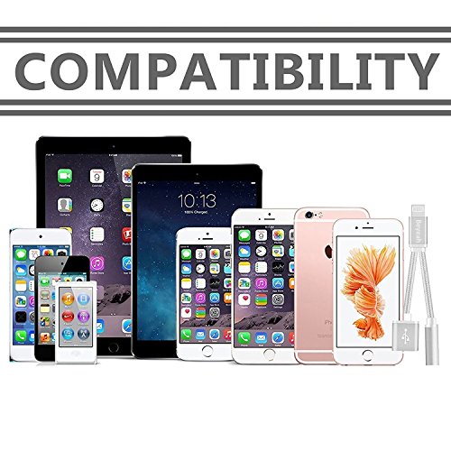 2 in 1 Lightning Adapter for iPhone X / iPhone 8 / iPhone 8 Plus / iPhone 7 / iPhone 7 Plus , Beyeah Dual Lightning Headphone Audio & Charge Adapter for iphone 7 / iphone 7 Plus [No Music Control and Phone Communication] (Sliver)- Compatible for iOS 10.3.2 or later