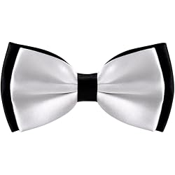 Men's Classic Black & White Satin Pre-Tied Bow Tie By DQT - Solid Formal Wedding Accessory