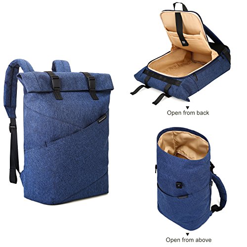BAGSMART Herren Damen Roll-Top Rucksack Laptop 15 6 Zoll Blau