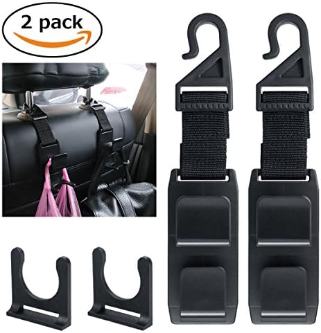 FISTE Car Seat Back Headrest Hanger Hooks Storage Organiser with Bottle Holder for Handbags, Purses, Coats, Drink bottle and Grocery Bags ect,Universal Vehicle Car Seat Back Headrest Bottle Holder (Set of 2)