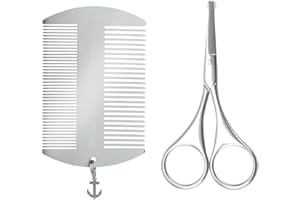 FIDWALL Beard Comb and Scissors Set for Men, Stainless Steel Moustache Comb and Trimming Scissors, Anti-Static Facial Hair Grooming Kit, Durable Beard Care Tool