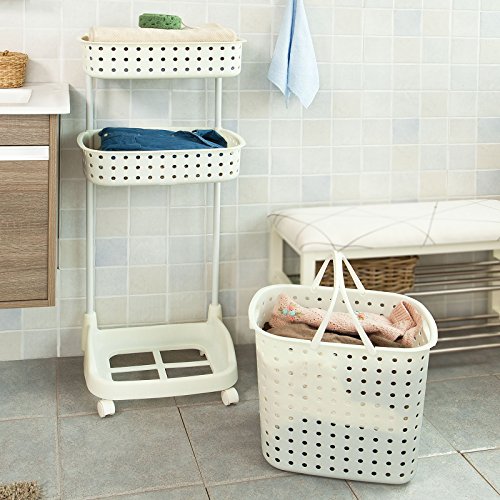 SoBuy Wäschewagen, Badregal, Aufbewahrungswagen, Wäschesammler, Wäschebox, Wäschekorb mit 3 Körben, FRG31-W - 3