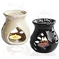 Pure Source India Ceramic Oil Burner Aroma Diffuser Set of 2 (Black & Off-White)