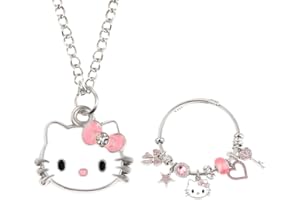 Gkaopi Parure Bijoux Femme Collier et Bracelet Set Chaton Mignon Anime Bracelet Fille Chaton Mignon Pendentif Collier Femme pour Les Filles Fête d'Anniversaire Habillage Accessoire Cadeau