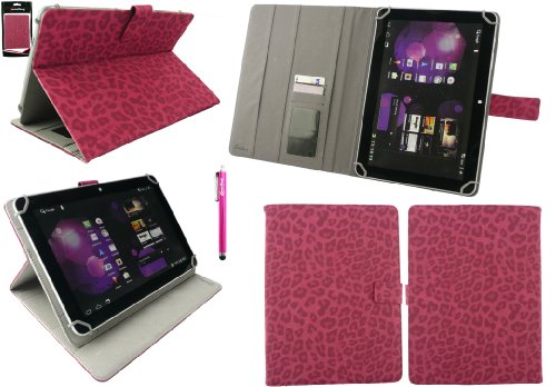 Emartbuy® Archos 101b Oxygen Tablet PC 10.1 Zoll Universalbereich Faux Wildleder Leopard Hot Rosa Multi Angle Exekutiv Folio Mappen Kasten Abdeckung mit Kartensteckplätze + Hot Rosa Eingabestift