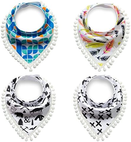 4-Pack Baby Bibs with Pacifier Clip,Baby Bandana Drool Bibs Unisex baby shower gift for Drooling and Teething, 100% Organic Cotton Soft and Absorbent Bib Set for Boys and Girls (1)