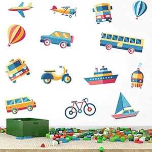 StickMe Types of Tranportation Kids Learning Education Baby - Kids - Learning Education Nursery Pre School Kinder Garden Wall Sticker -SM510 (Multi Colour, Vinyl - 150cm X 150 cm )