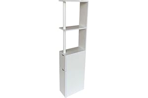 DUEPEKT Bathroom Toilet Roll Cabinet, Slim Storage Cabinet with 2 Shelves and 2 Doors, White Wooden Furniture Unit Tall Narrow Cupboard, Bedroom Storage Unit Free Standing Cabinets