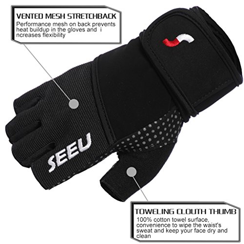 SEEU Trainingshandschuhe Fitnesshandschuhe mit Handgelenkstütze für Krafttraining Gewichtheben und Bodybuilding, 5 Farben, Gr. XS bis XL - 3